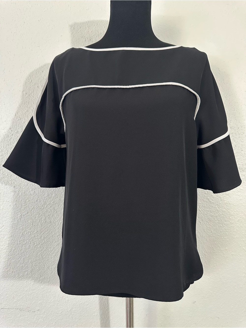 Calvin Klein Black Blouse with White Piping